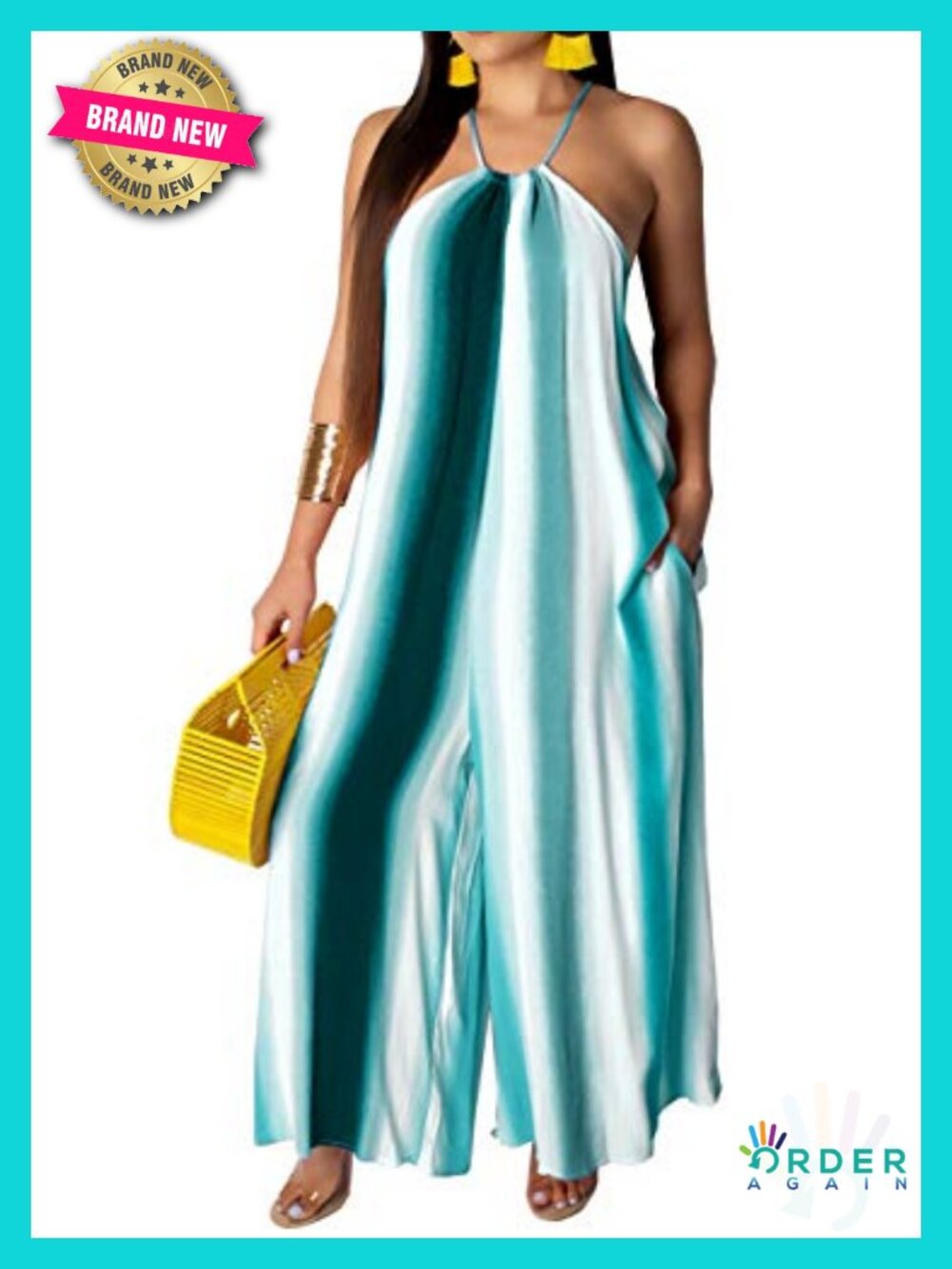 Women's Plus Size Stripe Print Spaghetti Strap Wide Leg Jumpsuit with Pockets